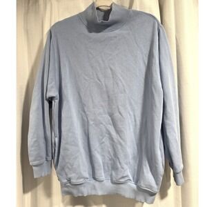 Aerie Womens Mock Neck Oversized Sweatshirt Light Blue Fleece Side Pockets XS